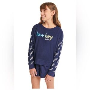 Justice Girls cozy 2pc fleece glitter Top & pullon Sleep pajamas shorts set sz S